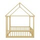 preview thumbnail 12 of 11, Full Size Floor Wooden Bed with House Roof and Safety Guardrails,Kids Bed Design