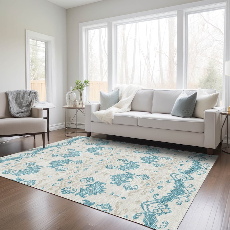 Machine Washable Indoor/ Outdoor Chantille Medallion Damask Rug