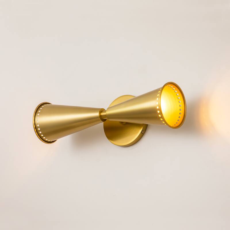 2-Light Up & Down Dual Cone Dimmable Vanity Light Horn Hourglass Pinhole Wall Sconce