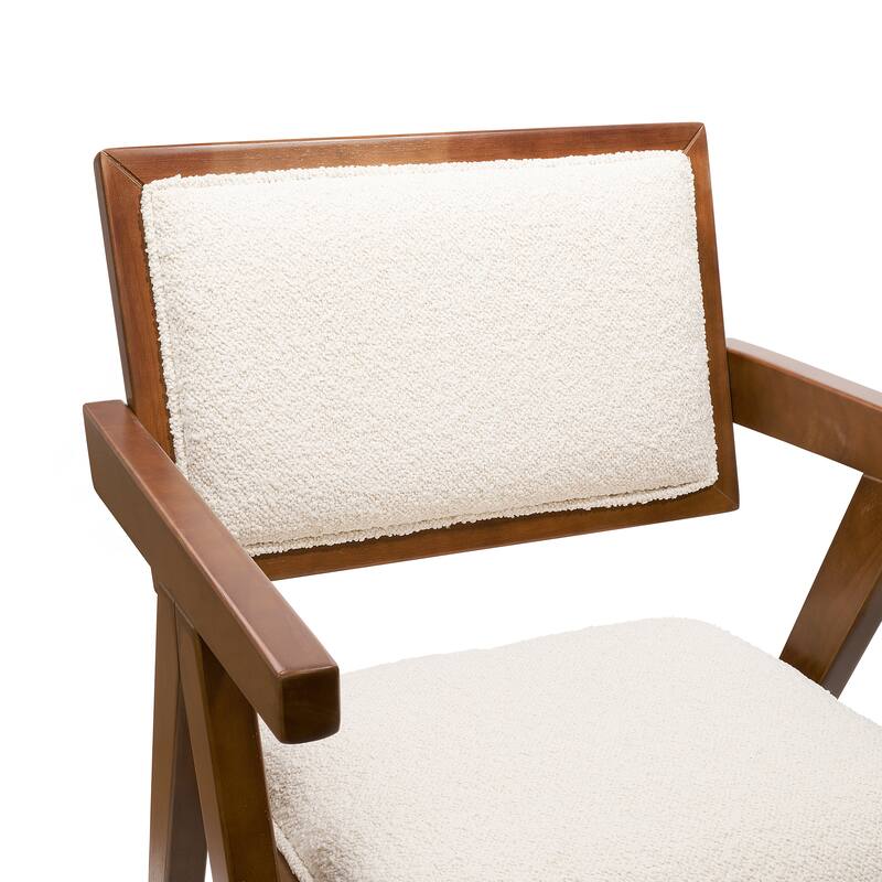 Art Leon Set of 2 Wood and Upholstered Accent Dining Chair with Wooden Armrest