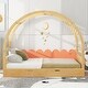 preview thumbnail 2 of 22, Twin Size Stretchable Vaulted Roof Bed, Children's Pine Wood Bed Frame with Three-Sided Guardrail, No Noise/Easy Assembly