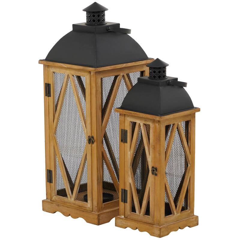 Brown Wood Lighthouse Style Candle Lantern