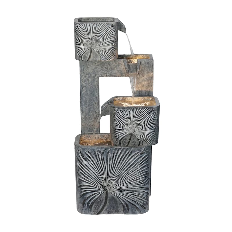 35.5" LED Lighted 3 Tiers Square Outdoor Garden Water Fountain