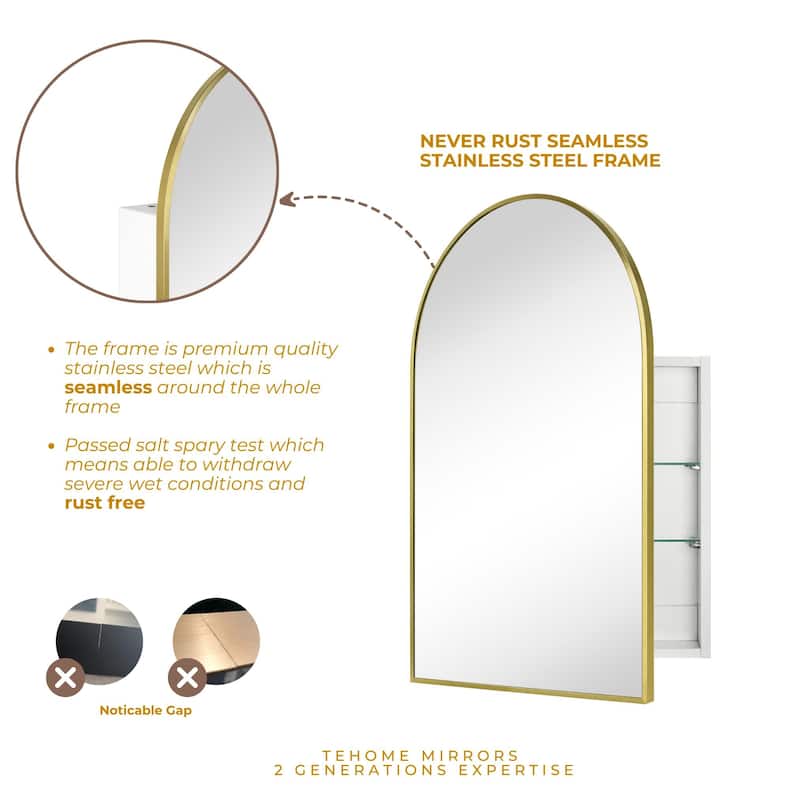 TEHOME Arched Bathroom Medicine Cabinet with Mirror Recessed and Surface Mount Medicine Cabinet Mirror