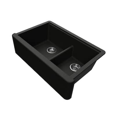 Self-Trimming Quartz Composite 33" Farmhouse Double Bowl Kitchen Sink
