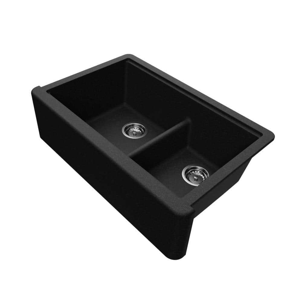 Self-Trimming Quartz Composite 33" Farmhouse Double Bowl Kitchen Sink