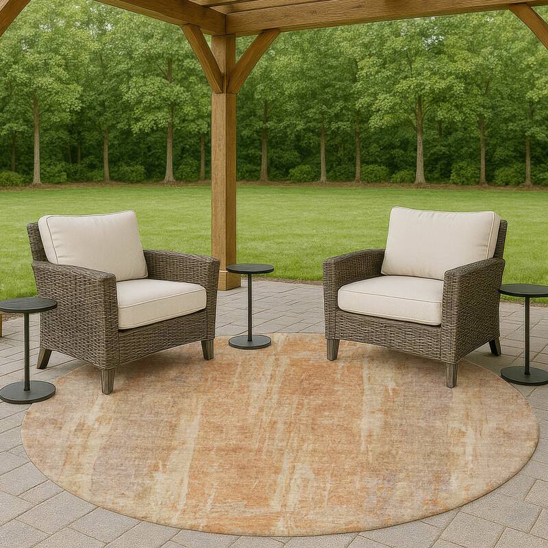 Machine Washable Indoor/ Outdoor Vintage Ombre Chantille Rug - Khaki - 8' x 8'