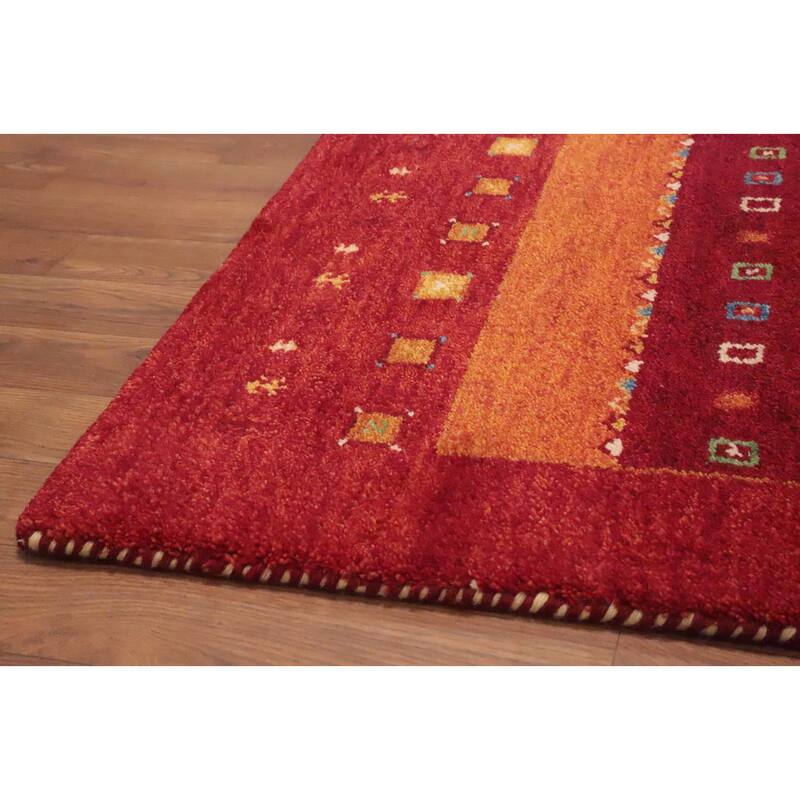 Hand Knotted Oriental 100% Wool Carpet Modern Stripe Oranges & Rust Gabbeh Area Rug - 7' 8'' X 5' 3''