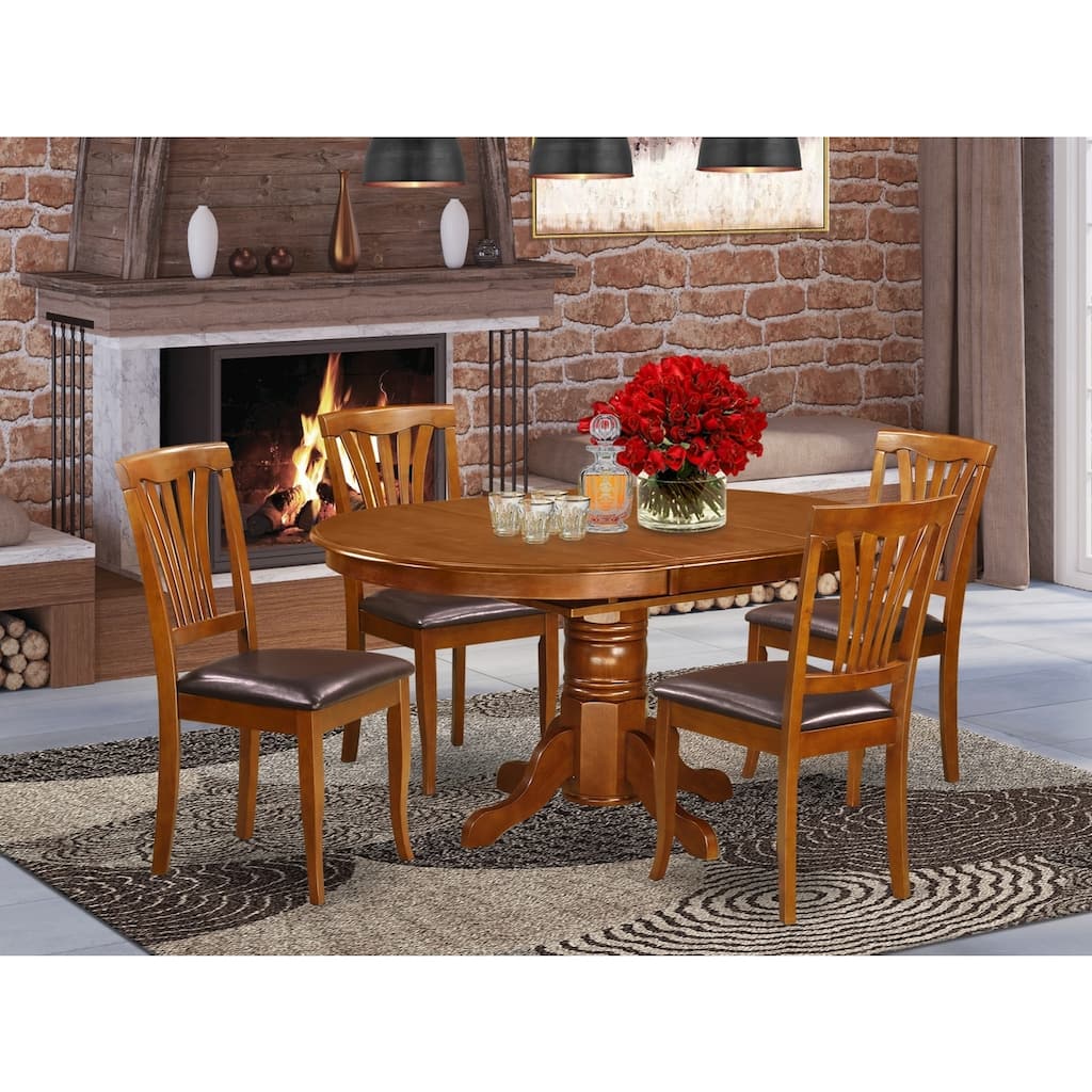 5-Piece Oval Saddle Brown Finish Solid Wood Top Dining table with 4 Chairs with