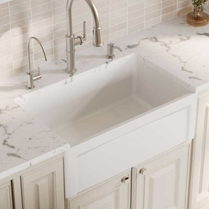 Karran 30" Single Bowl Panel Front Farmhouse Fireclay Kitchen Sink with Reversible Apron Front