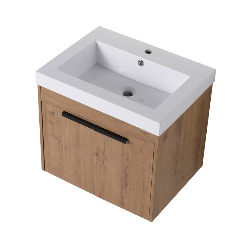 Contemporary 24" Bathroom Vanity with Resin Sink, Soft Closing Doors, Floating Design, Pre-Assembled Cabinet - 23.9in L Plywood