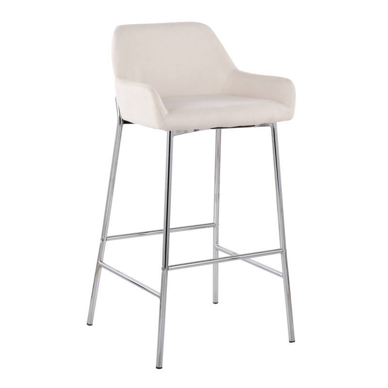 Silver Orchid Galotti Chrome Fixed-Height Upholstered Bar Stool - Set of 2 - Cream Fabric