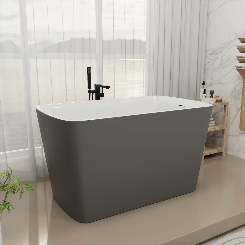 Mokleba 47" Grey Acrylic Freestanding-Soaking Bathtub With Seat