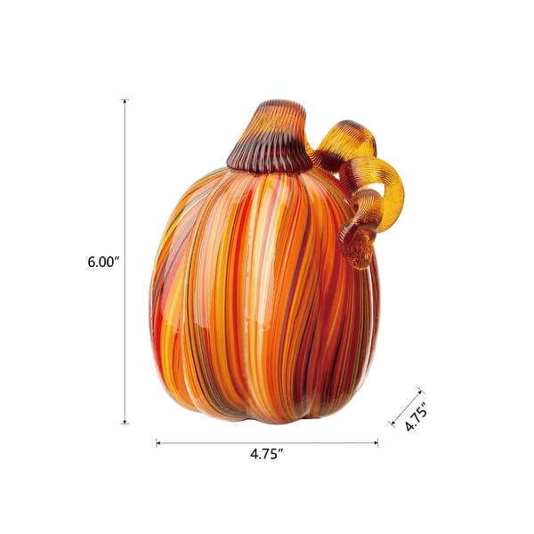dimension image slide 2 of 4, Glitzhome Fall Thanksgiving Multi Striped Glass Pumpkins Table Accent Ornaments