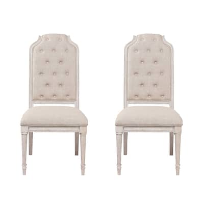 Set of 2 Upholstered Side Chairs in Antique Champagne Finish