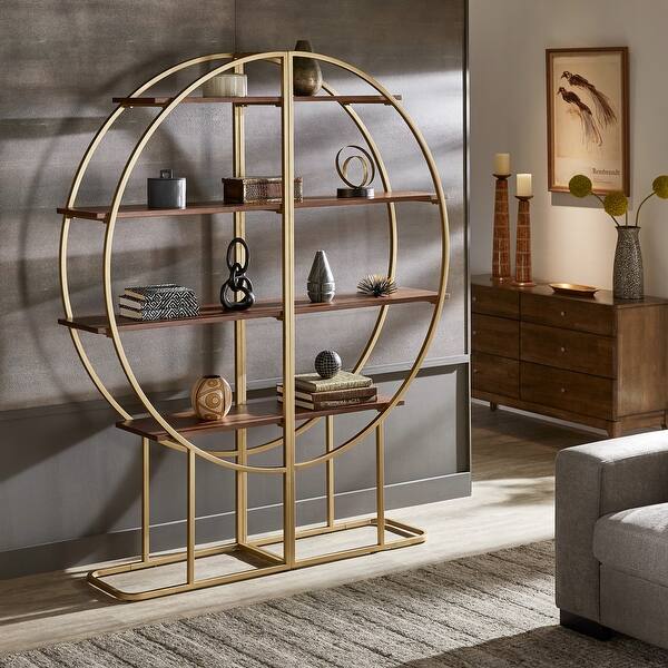 Diana Natural Finish Gold Metal Half Moon Bookcase by iNSPIRE Q Modern