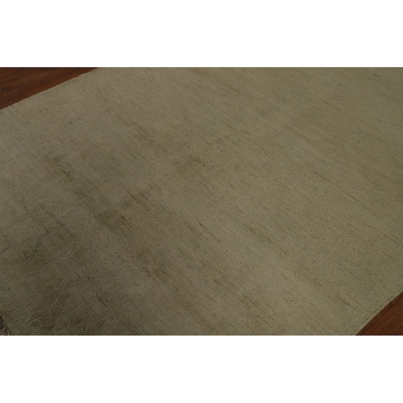 Sage Green Modern Gabbeh Oriental Area Rug Hand-Knotted Wool Carpet - 4'10" x 6'7"