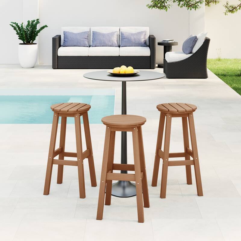Laguna Hdpe All Weather Outdoor Patio 29" Round Bar Stool (Set Of 3) - Teak