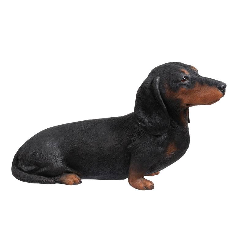 Sitting Black Dachshund Outdoor Garden Statue - 15"