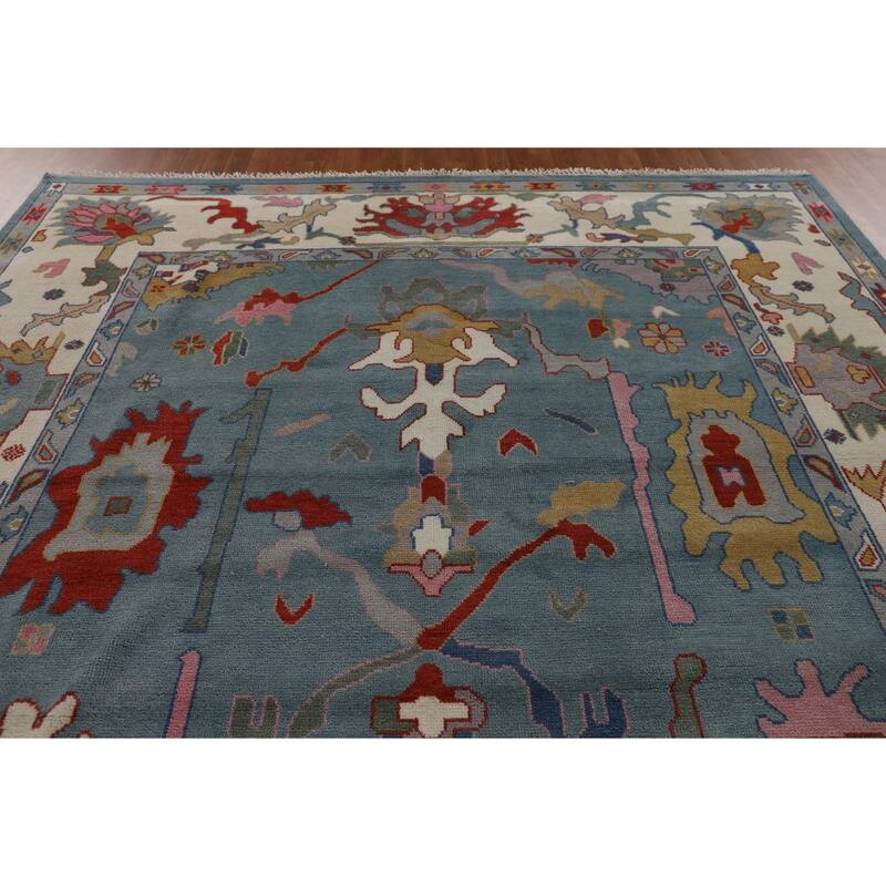 Blue Oushak Oriental Area Rug Handmade Wool Carpet - 9'2"x 11'11"