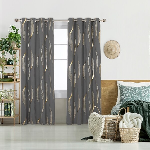 Deconovo Gold Wave 52 Width Curtain (2 Panel) - On Sale - Bed Bath