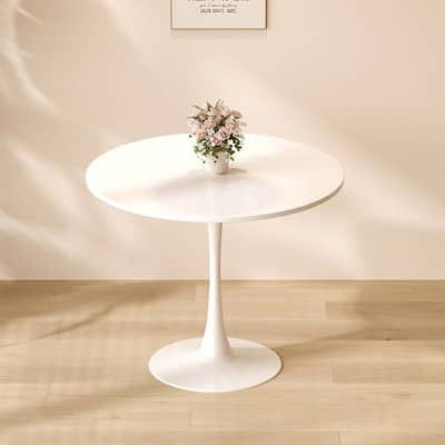 White Round Table, Mid Century Coffee Table for Living Room 24 Inch, MDF Top and Steel Base Tulip Round Coffee Table