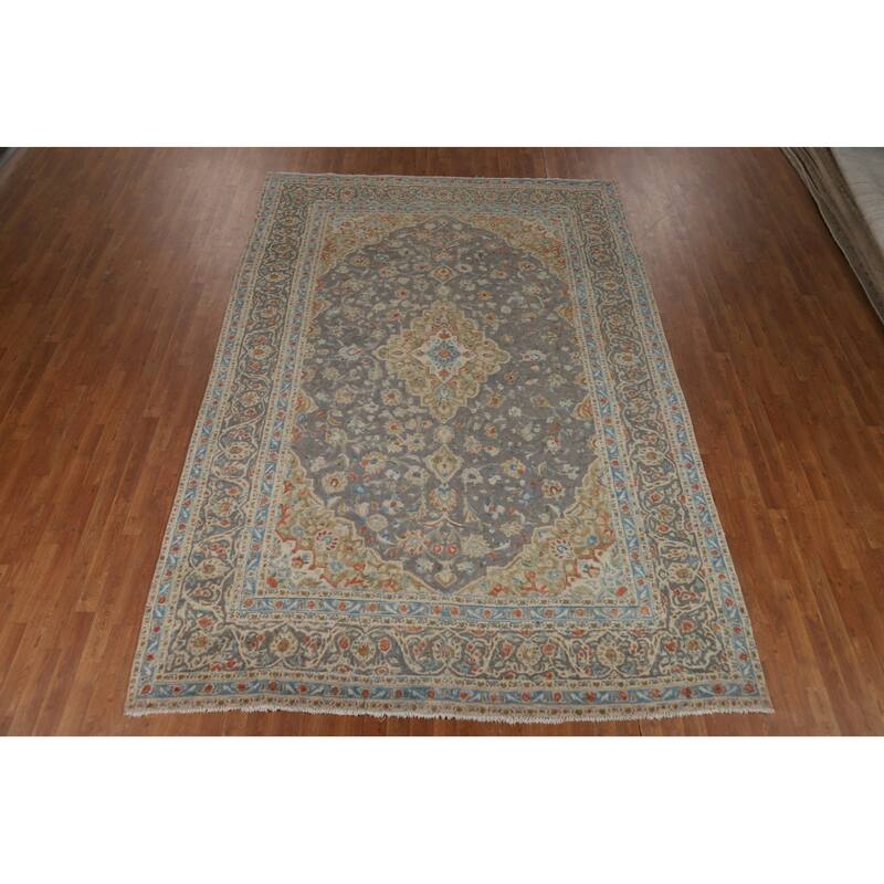 Traditional Gray Tabriz Persian Area Rug Hand-Knotted Wool Carpet - 7'11"x 11'5"