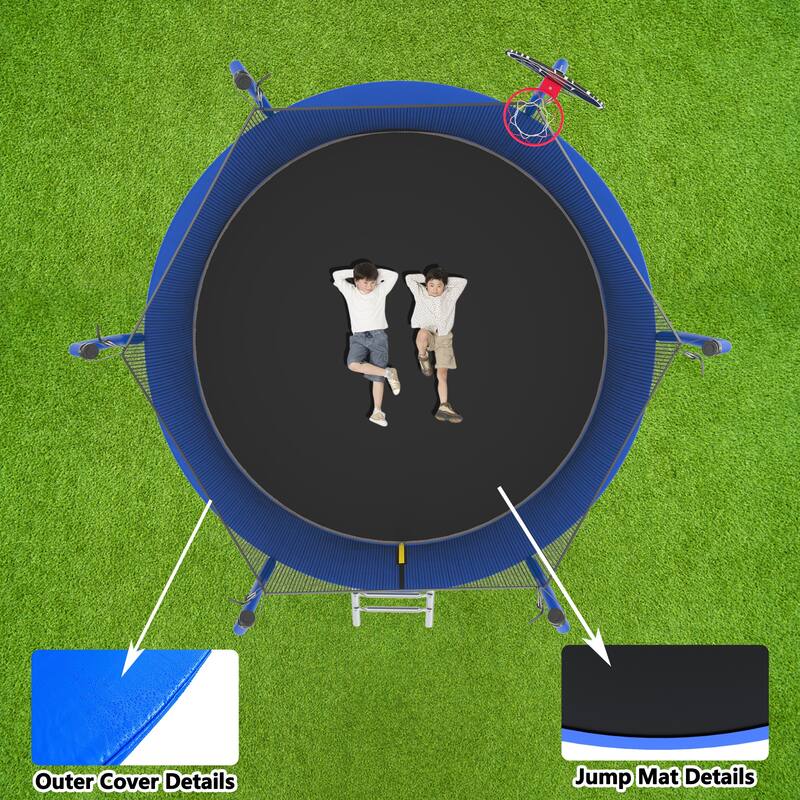 Trampoline with Basketball Hoop, Outdoor Trampoline with Enclosure Net