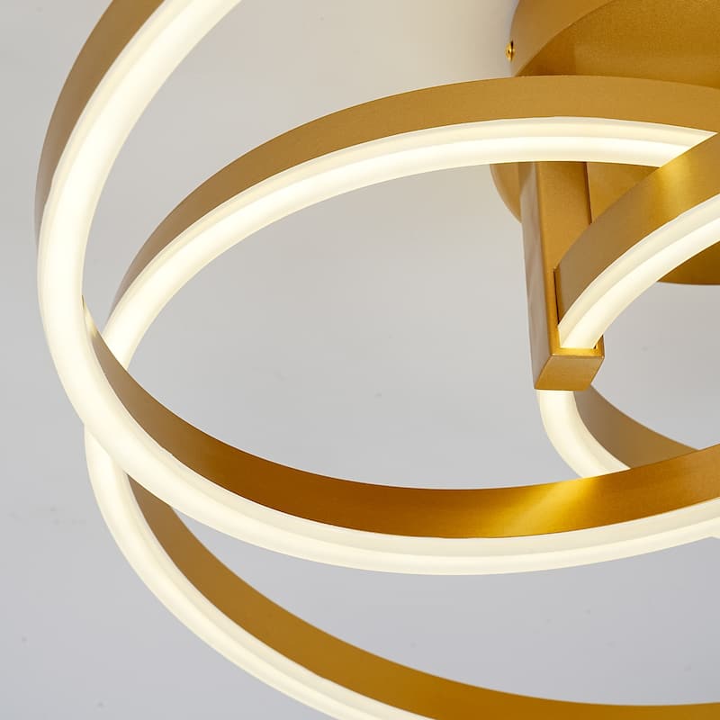 Black or Gold 22" Simple Geometric LED Semi Flush Mount, Nordic Futuristic Sci-fi Leds Ceiling Light - N/A