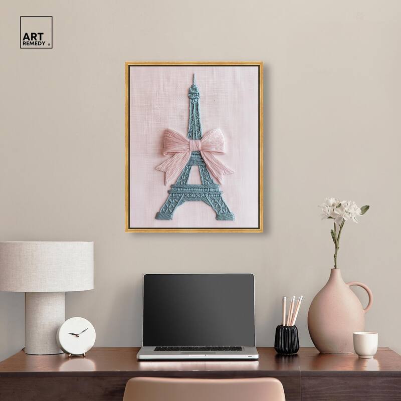 Stitched Eiffel Tower Bow Canvas by Art Remedy