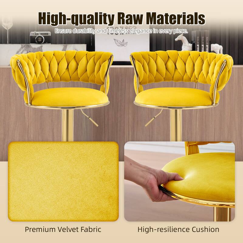HOMEFUN Velvet Adjustable Height Swivel Armless Bar Stools With Golden Footrest(set of 2)