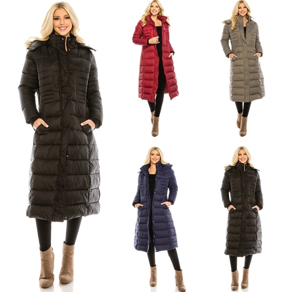 Haute Edition Women's Maxi Length Quilted Puffer with Fur Lined Hood. Opens flyout.