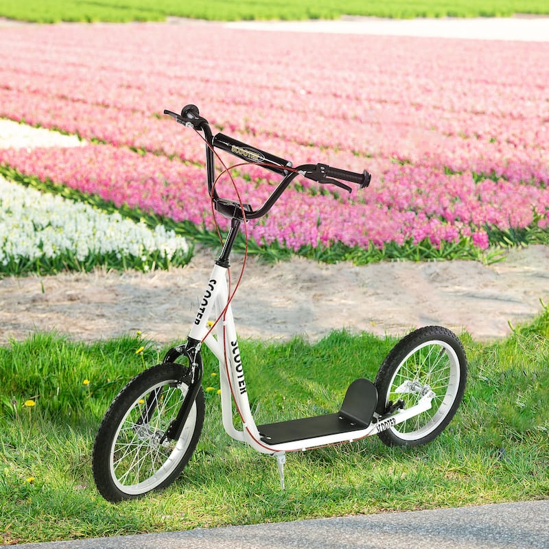 Adjustable Kick Scooter for Kids with Dual Brakes, Inflatable Tires, Basket, and Cup Holder - Ages 5-12