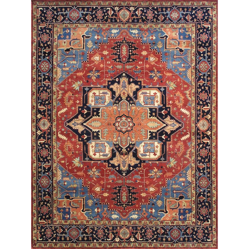 Pasargad Home Serapi Collection Hand-Knotted Rust/Navy Wool Area Rug - 9' 1'' X 12' 7''