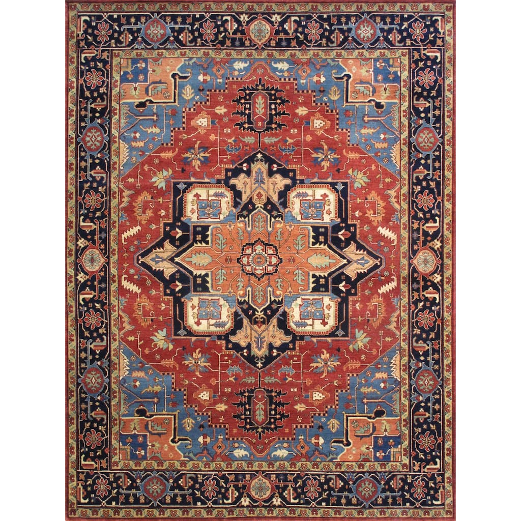 Pasargad Home Serapi Collection Hand-Knotted Rust/Navy Wool Area Rug