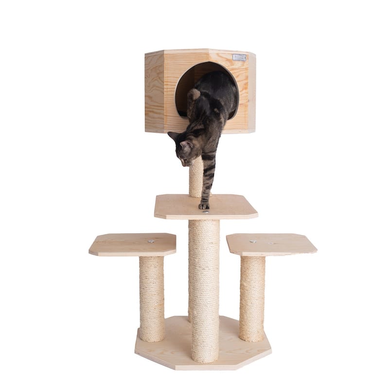 Real Wood Premium Model Scots Pine, Solid Wood Cat Tree, 46" Tall - Natural Beige