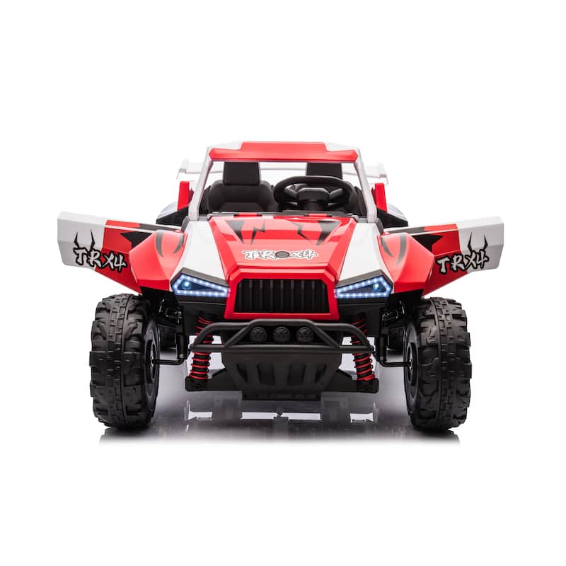 24V Kids Ride-On Car Electric Car with Police Lights, White Red Toddler Vehicle Ride on Jeep with Parent Remote