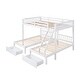 preview thumbnail 6 of 7, Modern Pine Wood Frame Full Over Twin & Twin Bunk Bed, Wood Triple Bunk Bed with Drawers and Guardrails