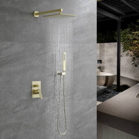 Clihome 10 Inch Bathroom Shower Faucet Combo Set Brushed Gold