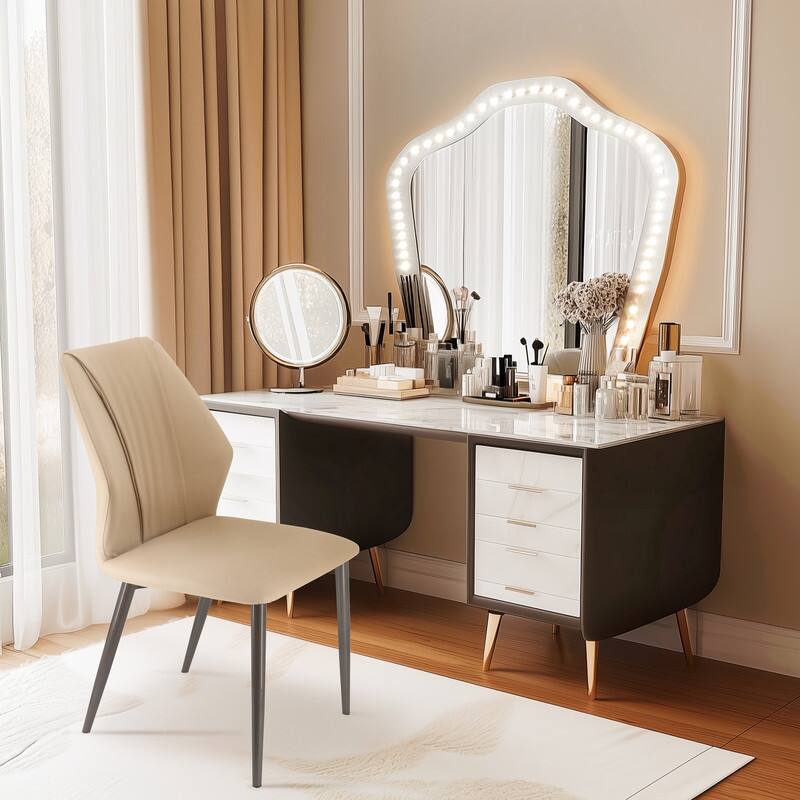 Dining Chairs Set of 2, Modern Kitchen Dining Room Chairs, Upholstered Faux Leather Cushion Seat and Sturdy Metal Legs