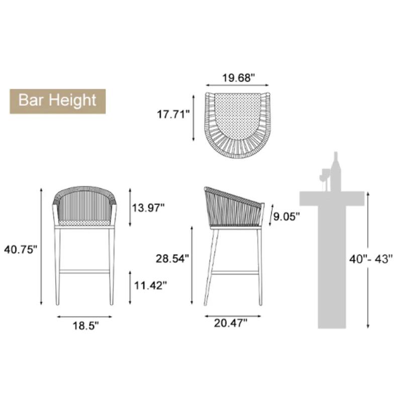 PURPLE LEAF 2 Set of Modern Bar Stool with Backrest and Arm Aluminum Legs Cushion include