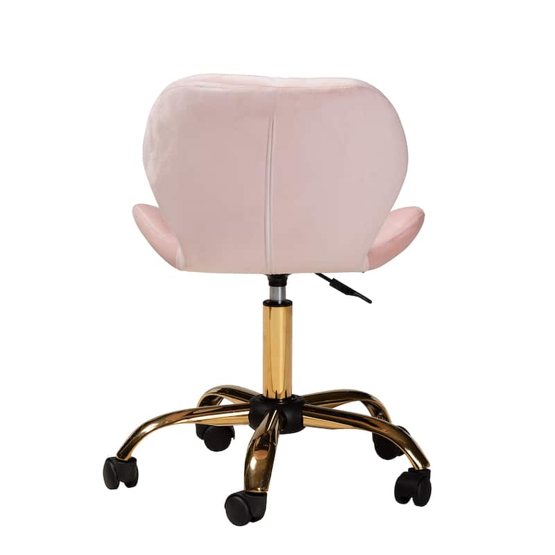 Savara Contemporary Glam and Luxe Velvet Fabric and Gold Metal Swivel Office Chair
