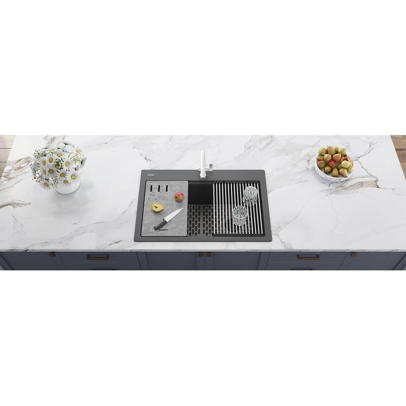 Ruvati 33-inch Granite Composite Workstation Urban Gray Drop-in Topmount Kitchen Sink - 33" X 22"