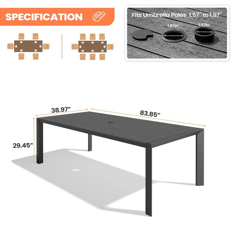Pellebant Premium Outdoor Patio Aluminum Dining Table with Umbrella Hole