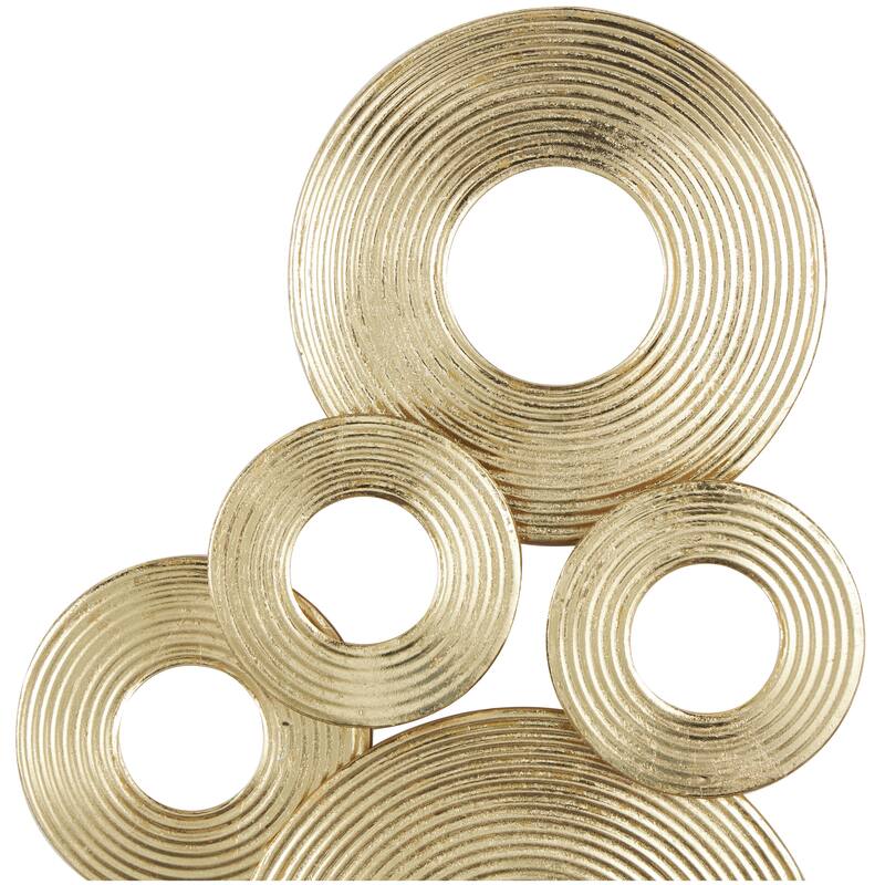 Gold Metal Stacked Circle Ring Geometric Home Wall Decor with Groove Texture