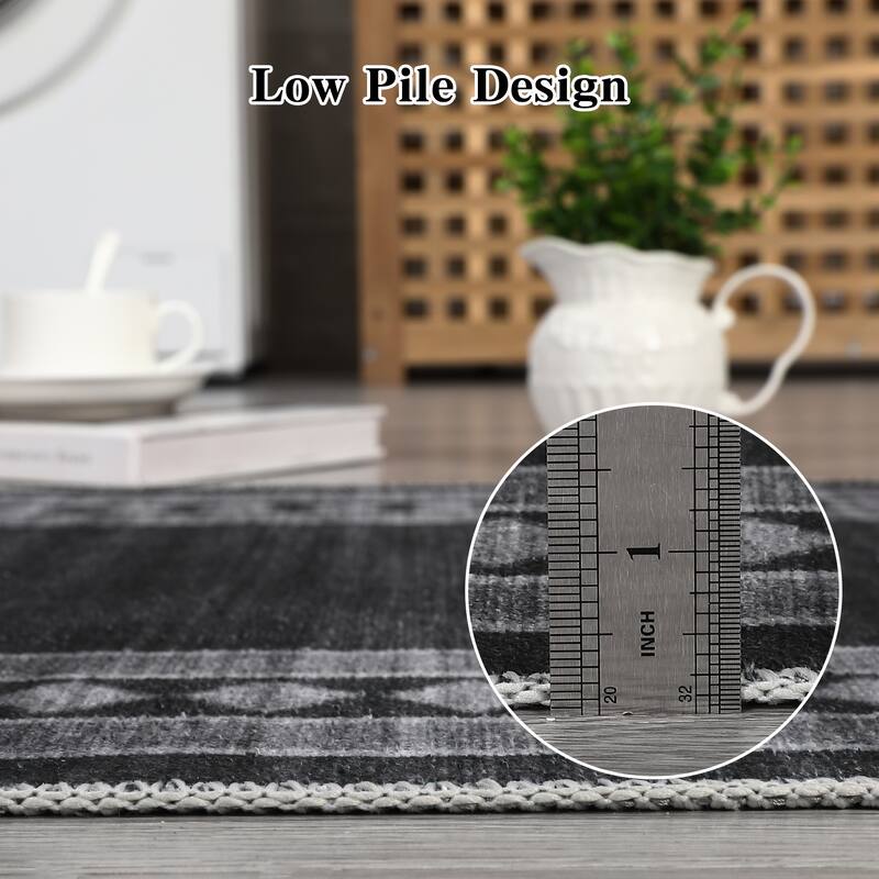 Modern Bordered Rug Non Slip Low Pile Area Rugs for Living Room, Machine Washable Area Rugs Soft Throw Rugs