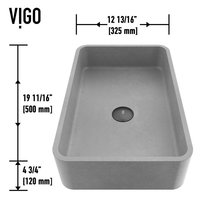 VIGO Cordoba 20"L x 13"W x 5"H Concreto Stone Rectangular Bathroom Vessel Sink