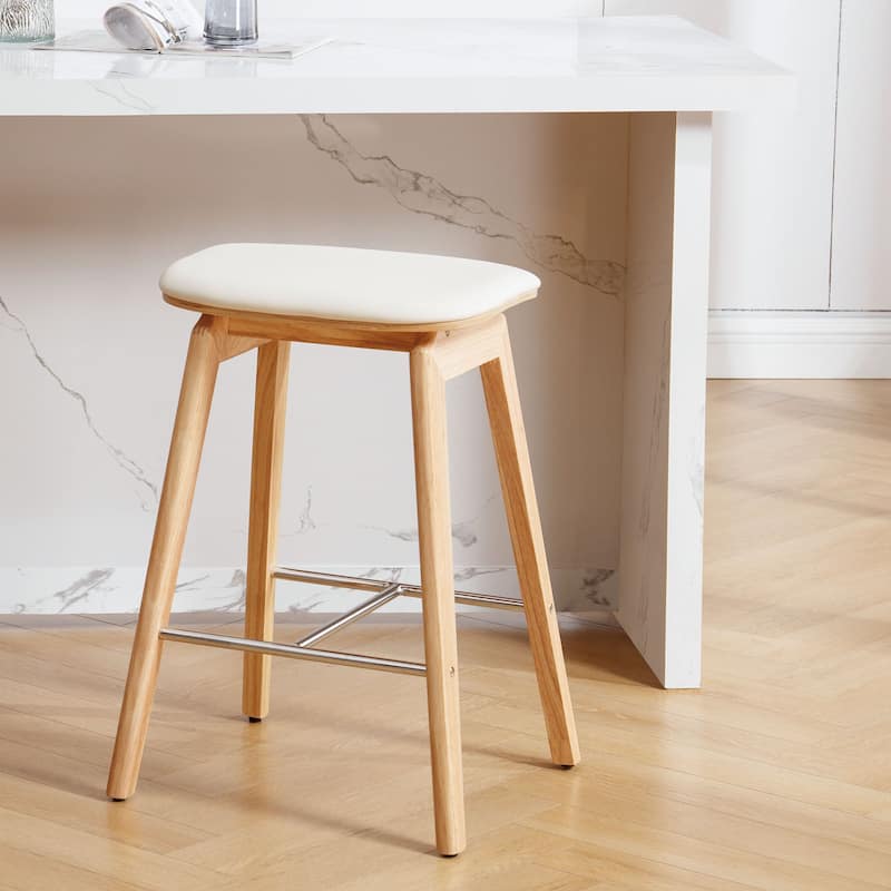 26-Inch Faux Leather Wood Counter Stools Set of 1/2/3 - 26"H x 18.1"L x 16.5"D