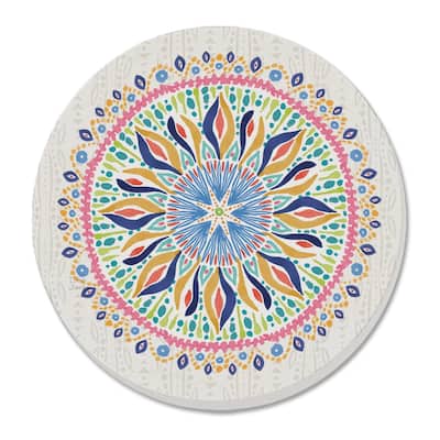 Coastal Mandala 4 Pack Absorbent Stone Coaster with Protective Cork Backing Made in The USA 4" Round, Easily Wipes Clean