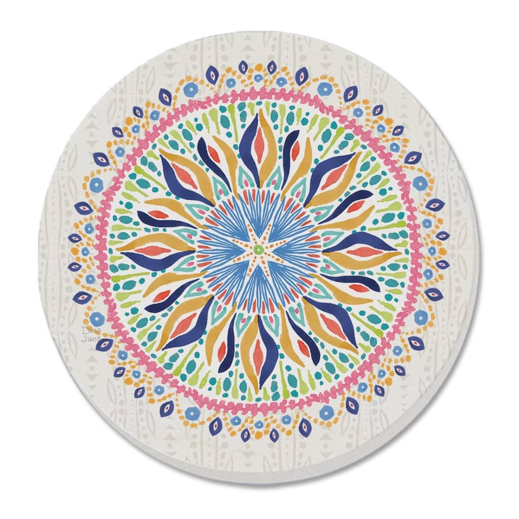 Coastal Mandala 4 Pack Absorbent Stone Coaster with Protective Cork Backing Made in The USA 4" Round, Easily Wipes Clean